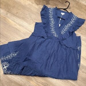 Mud Pie Blue Maxi Dress with White Embroidery